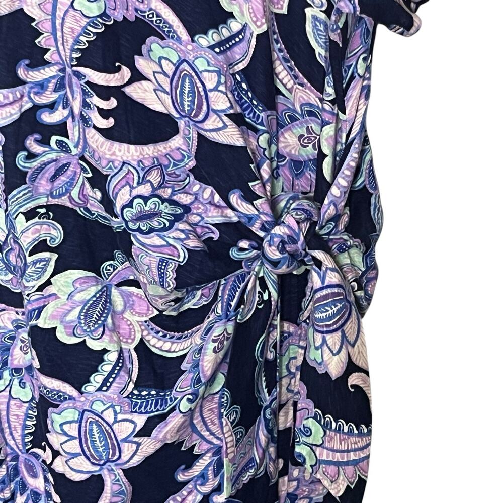 Talbots Plus Midi Dress Size X Nantucket Slub Side Tie Navy Floral 100% Cotton - Picture 7 of 13